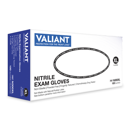 Valiant Nitrile Exam Glove, Cobalt, 3mil, XL, PK100 N300XL